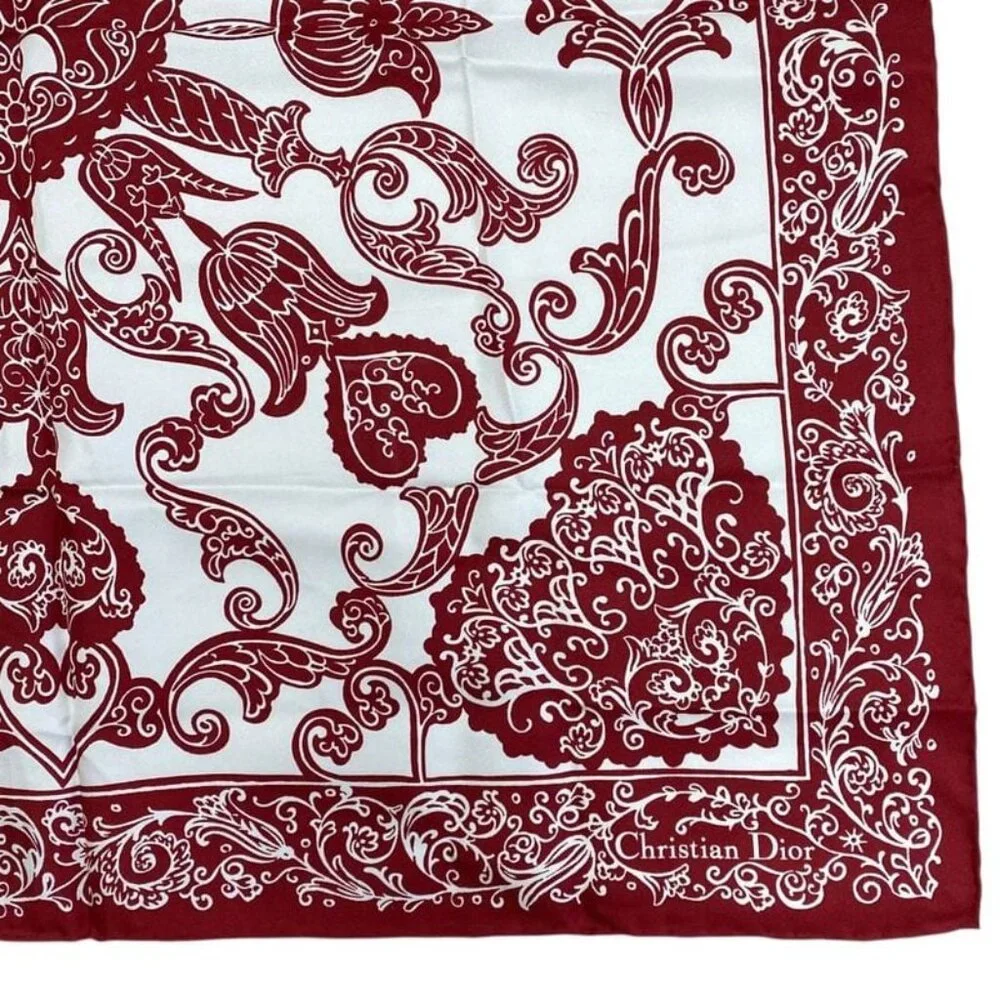 Christian Dior Scarf Accessory Silk Logo Bandana Pattern All Over Pattern White